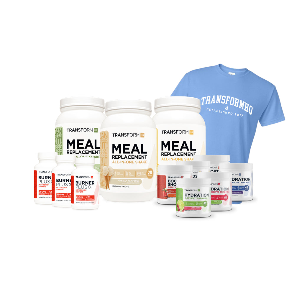 3 Shakes, 3 Boost Shots, 3 Hydrations, 3 Burner Plus & Transform College T-Shirt